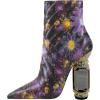 imageFSJ Women Sparkly Crystal Block High Heel Pointed Toe Ankle Boot Side Zipper Wedding Party Banquet Dress Shoes Size 415 USPurple Flowers