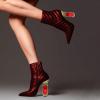 imageFSJ Women Sparkly Crystal Block High Heel Pointed Toe Ankle Boot Side Zipper Wedding Party Banquet Dress Shoes Size 415 USRed