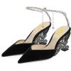 imageFSJ Women Butterfly Heel Crystal Chain Ankle Strap Heeled Sandals Sexy Pointed Toe Sparkling Rhinestones Holiday Dressy Shoes Size 415 USBlack Velvet
