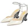 imageFSJ Women Butterfly Heel Crystal Chain Ankle Strap Heeled Sandals Sexy Pointed Toe Sparkling Rhinestones Holiday Dressy Shoes Size 415 USWhite