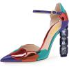 imageFSJ Women Shiny Crystal Heel Colorful Sandals Pointed Toe High Heel Ankle Strap Buckle Party Prom Dress Ladies Shoes Size 415 USDark Blue Heel