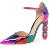 imageFSJ Women Shiny Crystal Heel Colorful Sandals Pointed Toe High Heel Ankle Strap Buckle Party Prom Dress Ladies Shoes Size 415 USFuchsia Heel