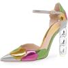 imageFSJ Women Shiny Crystal Heel Colorful Sandals Pointed Toe High Heel Ankle Strap Buckle Party Prom Dress Ladies Shoes Size 415 USWhite Heel