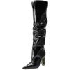 imageFSJ Women Slouchy Over The Knee Crystal Boots Thigh High Pointed Toe Chunky Block Heel with Bling Rhinestones Stretch Girl Party Shoes Size 416 USBlack