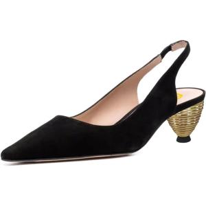 imageFSJ Women Comfy Pointed Toe Low Heels Slingback Pumps Circle Block Heel Slip On Ankle Strap Office Work Dress Shoes Size 415 USBlack
