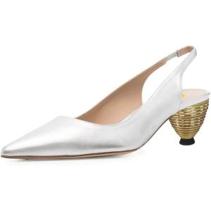 imageFSJ Women Comfy Pointed Toe Low Heels Slingback Pumps Circle Block Heel Slip On Ankle Strap Office Work Dress Shoes Size 415 USWhite