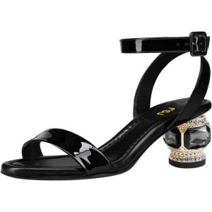 imageFSJ Women Crystal Low Block Chunky Heels Open Toe Ankle Strap Sandals Comfortable Wedding Party Prom Dress Summer Pump Shoes Size 416 USBlack Patent