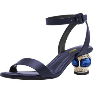 imageFSJ Women Crystal Low Block Chunky Heels Open Toe Ankle Strap Sandals Comfortable Wedding Party Prom Dress Summer Pump Shoes Size 416 USBlue
