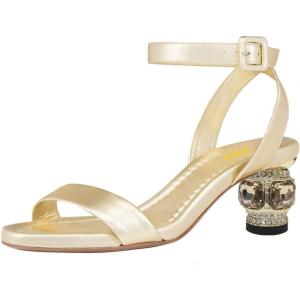 imageFSJ Women Crystal Low Block Chunky Heels Open Toe Ankle Strap Sandals Comfortable Wedding Party Prom Dress Summer Pump Shoes Size 416 USGold