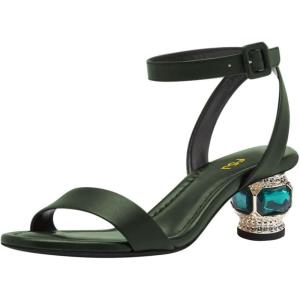 imageFSJ Women Crystal Low Block Chunky Heels Open Toe Ankle Strap Sandals Comfortable Wedding Party Prom Dress Summer Pump Shoes Size 416 USGreen