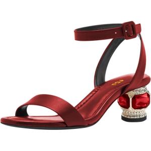 imageFSJ Women Crystal Low Block Chunky Heels Open Toe Ankle Strap Sandals Comfortable Wedding Party Prom Dress Summer Pump Shoes Size 416 USRed