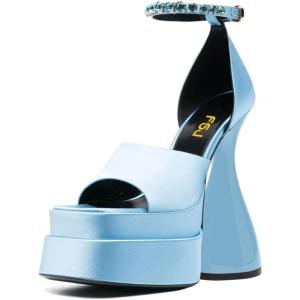 imageFSJ Women Platform Chunky Heel Open Toe Crystal Ankle Strap Heeled Sandals Block High Heel Sexy Cocktail Party Shoes Size 416 USBlue