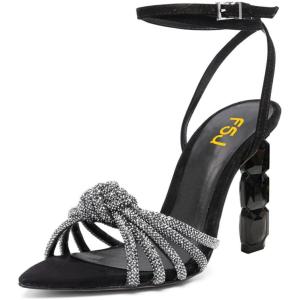 imageFSJ Women Sexy Shiny Strap Knot Open Toe Sandals Crystal High Heel Ankle Strap Summer Party Evening Prom Dance Shoes Size 415 USBlack