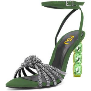 imageFSJ Women Sexy Shiny Strap Knot Open Toe Sandals Crystal High Heel Ankle Strap Summer Party Evening Prom Dance Shoes Size 415 USGreen