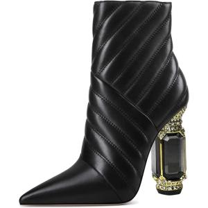imageFSJ Women Sparkly Crystal Block High Heel Pointed Toe Ankle Boot Side Zipper Wedding Party Banquet Dress Shoes Size 415 USBlack