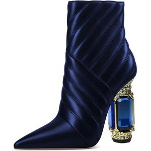 imageFSJ Women Sparkly Crystal Block High Heel Pointed Toe Ankle Boot Side Zipper Wedding Party Banquet Dress Shoes Size 415 USBlue