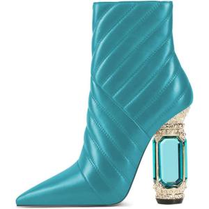 imageFSJ Women Sparkly Crystal Block High Heel Pointed Toe Ankle Boot Side Zipper Wedding Party Banquet Dress Shoes Size 415 USLake Blue