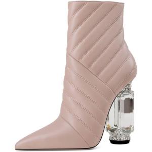 imageFSJ Women Sparkly Crystal Block High Heel Pointed Toe Ankle Boot Side Zipper Wedding Party Banquet Dress Shoes Size 415 USNude Pink