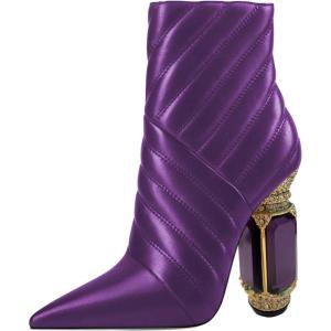 imageFSJ Women Sparkly Crystal Block High Heel Pointed Toe Ankle Boot Side Zipper Wedding Party Banquet Dress Shoes Size 415 USPurple