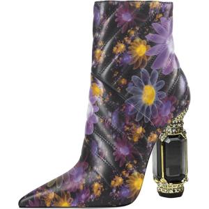 imageFSJ Women Sparkly Crystal Block High Heel Pointed Toe Ankle Boot Side Zipper Wedding Party Banquet Dress Shoes Size 415 USPurple Flowers
