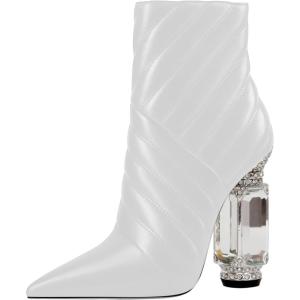 imageFSJ Women Sparkly Crystal Block High Heel Pointed Toe Ankle Boot Side Zipper Wedding Party Banquet Dress Shoes Size 415 USWhite