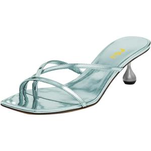 imageFSJ Women Square Open Toe Strappy Thong Heeled Sandals Special Kitten Low Heel Chic FlipFlops Versatile Summer Mule Dress Shoes Size 416 USLight Cyan