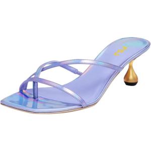 imageFSJ Women Square Open Toe Strappy Thong Heeled Sandals Special Kitten Low Heel Chic FlipFlops Versatile Summer Mule Dress Shoes Size 416 USPurple