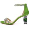 imageFSJ Women Chic Strappy Open Toe Sandals Ankle Wrap Back Zipper High Jewels Rhinestone Block Heels Summer Casual Shoes 415 USGreen