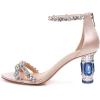 imageFSJ Women Chic Strappy Open Toe Sandals Ankle Wrap Back Zipper High Jewels Rhinestone Block Heels Summer Casual Shoes 415 USPink