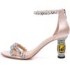 imageFSJ Women Chic Strappy Open Toe Sandals Ankle Wrap Back Zipper High Jewels Rhinestone Block Heels Summer Casual Shoes 415 USPink Yellow Heel
