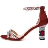 imageFSJ Women Chic Strappy Open Toe Sandals Ankle Wrap Back Zipper High Jewels Rhinestone Block Heels Summer Casual Shoes 415 USRed