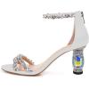 imageFSJ Women Chic Strappy Open Toe Sandals Ankle Wrap Back Zipper High Jewels Rhinestone Block Heels Summer Casual Shoes 415 USWhite