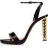 imageFSJ Women Gold Metal Chain Thick High Heel Sandals Open Toe Strappy Ankle Buckle Strap Slingback Comfy Summer Dress Shoes Silver Black 415 USBlack