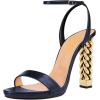 imageFSJ Women Gold Metal Chain Thick High Heel Sandals Open Toe Strappy Ankle Buckle Strap Slingback Comfy Summer Dress Shoes Silver Black 415 USBlue