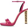 imageFSJ Women Gold Metal Chain Thick High Heel Sandals Open Toe Strappy Ankle Buckle Strap Slingback Comfy Summer Dress Shoes Silver Black 415 USFuchsia