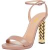 imageFSJ Women Gold Metal Chain Thick High Heel Sandals Open Toe Strappy Ankle Buckle Strap Slingback Comfy Summer Dress Shoes Silver Black 415 USNude Pink