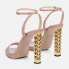 imageFSJ Women Gold Metal Chain Thick High Heel Sandals Open Toe Strappy Ankle Buckle Strap Slingback Comfy Summer Dress Shoes Silver Black 415 USNude Pink