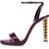 imageFSJ Women Gold Metal Chain Thick High Heel Sandals Open Toe Strappy Ankle Buckle Strap Slingback Comfy Summer Dress Shoes Silver Black 415 USPurple