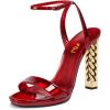 imageFSJ Women Gold Metal Chain Thick High Heel Sandals Open Toe Strappy Ankle Buckle Strap Slingback Comfy Summer Dress Shoes Silver Black 415 USRed