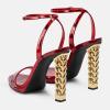 imageFSJ Women Gold Metal Chain Thick High Heel Sandals Open Toe Strappy Ankle Buckle Strap Slingback Comfy Summer Dress Shoes Silver Black 415 USRed