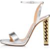 imageFSJ Women Gold Metal Chain Thick High Heel Sandals Open Toe Strappy Ankle Buckle Strap Slingback Comfy Summer Dress Shoes Silver Black 415 USSilver