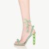 imageFSJ Women Sexy Open Toe Shiny Rhinestone Balls Sandals Strappy Ankle Strap Crystal High Heel Summer Party Date Dance Shoes Size 415 USPale Green