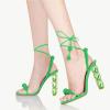imageFSJ Women Sexy Open Toe Shiny Rhinestone Balls Sandals Strappy Ankle Strap Crystal High Heel Summer Party Date Dance Shoes Size 415 USSpring Green