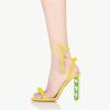 imageFSJ Women Sexy Open Toe Shiny Rhinestone Balls Sandals Strappy Ankle Strap Crystal High Heel Summer Party Date Dance Shoes Size 415 USYellow