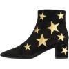 imageFSJ Women Western Square Toe Dressy Ankle Boot Gold Star Block Heel Faux Suede Zipper Short Bootie Size 415 USBlack