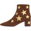 imageFSJ Women Western Square Toe Dressy Ankle Boot Gold Star Block Heel Faux Suede Zipper Short Bootie Size 415 USBrown