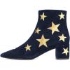 imageFSJ Women Western Square Toe Dressy Ankle Boot Gold Star Block Heel Faux Suede Zipper Short Bootie Size 415 USDark Blue