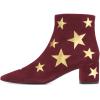 imageFSJ Women Western Square Toe Dressy Ankle Boot Gold Star Block Heel Faux Suede Zipper Short Bootie Size 415 USDark Red