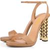 imageFSJ Women Gold Metal Chain Thick High Heel Sandals Open Toe Strappy Ankle Buckle Strap Slingback Comfy Summer Dress Shoes Silver Black 415 USNude