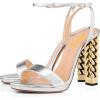 imageFSJ Women Gold Metal Chain Thick High Heel Sandals Open Toe Strappy Ankle Buckle Strap Slingback Comfy Summer Dress Shoes Silver Black 415 USSilver
